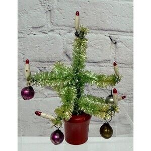 Vintage Doll House Bottle Brush  Christmas Tree Mini Ornaments Candles Japan 4”